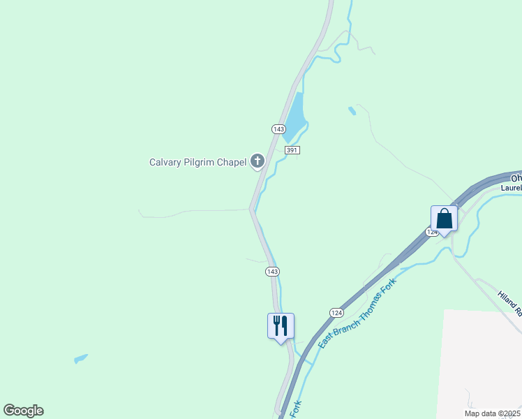 map of restaurants, bars, coffee shops, grocery stores, and more near 39750-39792 Highway 143 in Pomeroy