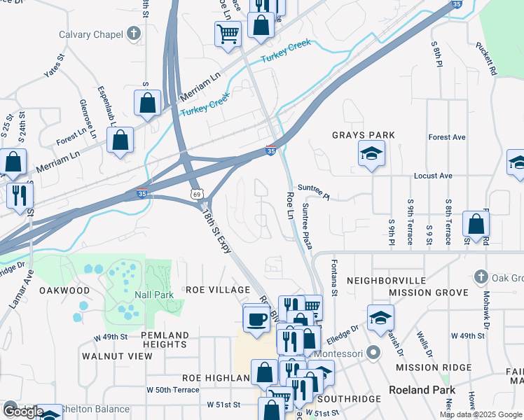 map of restaurants, bars, coffee shops, grocery stores, and more near 3114 Woodview Ridge Drive in Kansas City