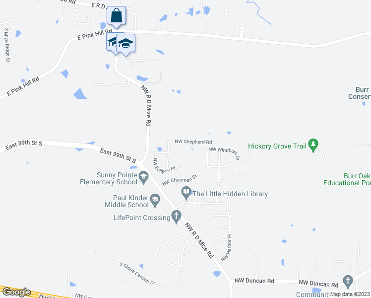map of restaurants, bars, coffee shops, grocery stores, and more near 23011 Northwest Shepherd Road in Blue Springs