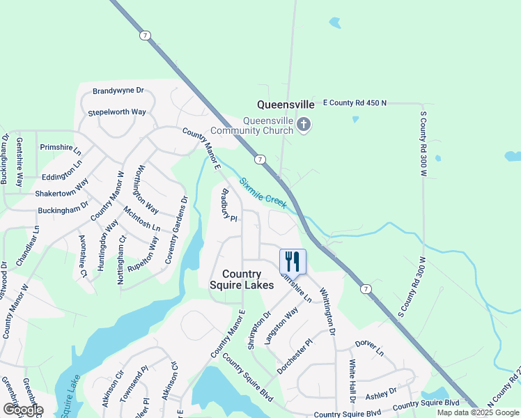map of restaurants, bars, coffee shops, grocery stores, and more near 3272 Stoningham Way in North Vernon