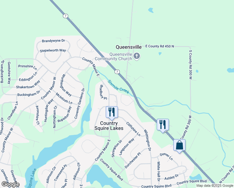 map of restaurants, bars, coffee shops, grocery stores, and more near 3272 Stoningham Way in North Vernon