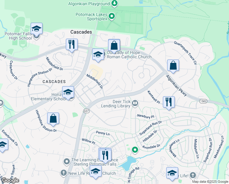 map of restaurants, bars, coffee shops, grocery stores, and more near 46811 Lawnes Creek Terrace in Sterling