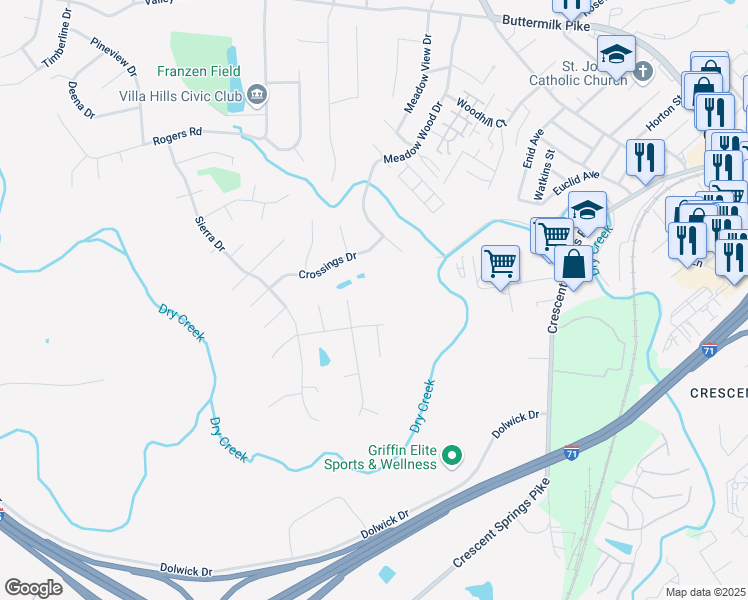 map of restaurants, bars, coffee shops, grocery stores, and more near 847 Eubanks Road in Crescent Springs