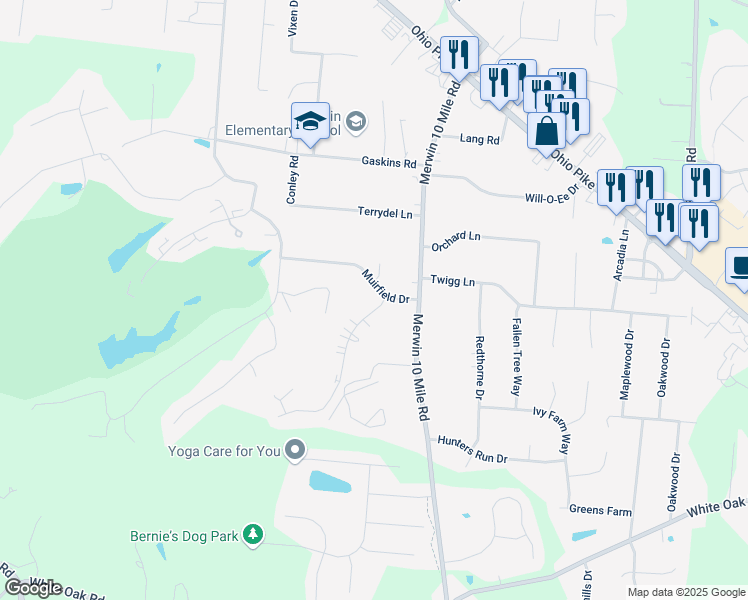 map of restaurants, bars, coffee shops, grocery stores, and more near 3743 Parfore Court in Cincinnati