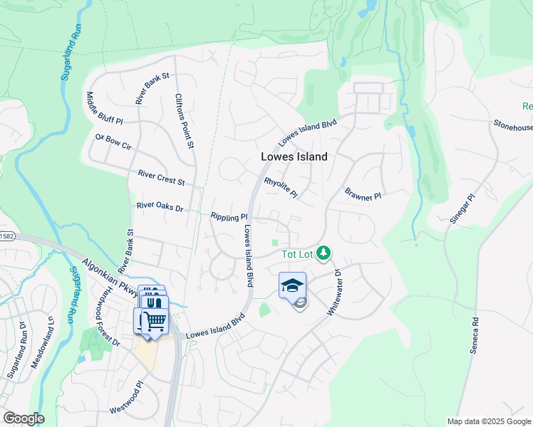 map of restaurants, bars, coffee shops, grocery stores, and more near 20519 Warburton Bay Square in Sterling