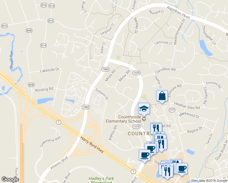 map of restaurants, bars, coffee shops, grocery stores, and more near 115 Minor Road in Sterling