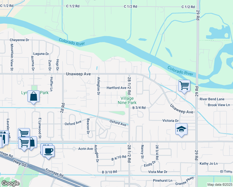 map of restaurants, bars, coffee shops, grocery stores, and more near 2842 Lexington Lane in Grand Junction