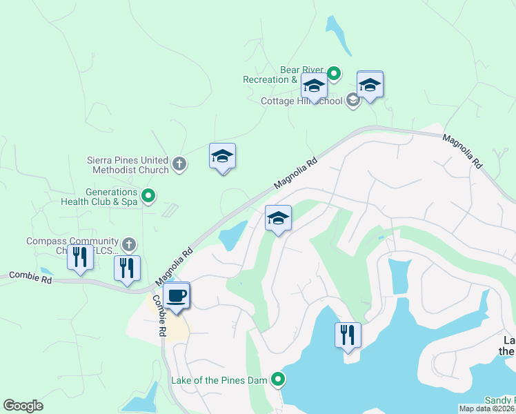 map of restaurants, bars, coffee shops, grocery stores, and more near 11238 Torrey Pines Drive in Auburn