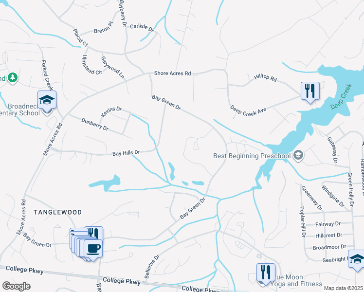 map of restaurants, bars, coffee shops, grocery stores, and more near 614 Oakland Hills Drive in Arnold
