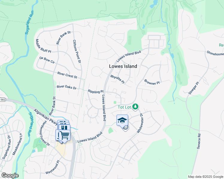 map of restaurants, bars, coffee shops, grocery stores, and more near 20519 Warburton Bay Square in Sterling