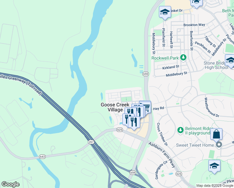 map of restaurants, bars, coffee shops, grocery stores, and more near 42701 Keiller Terrace in Ashburn