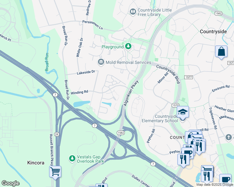 map of restaurants, bars, coffee shops, grocery stores, and more near 20573 Glenbrook Terrace in Potomac Falls