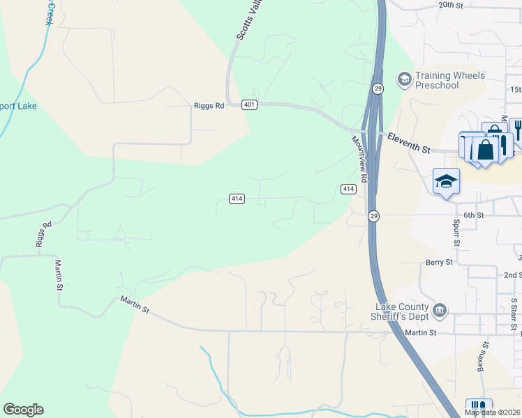 map of restaurants, bars, coffee shops, grocery stores, and more near 1672 McMahon Road in Lakeport