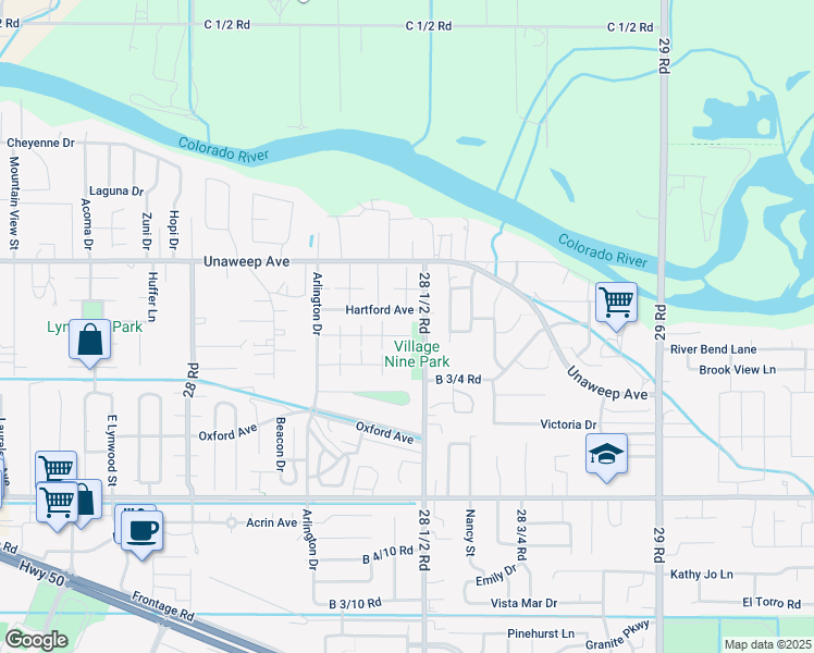 map of restaurants, bars, coffee shops, grocery stores, and more near 2848 Lexington Lane in Grand Junction