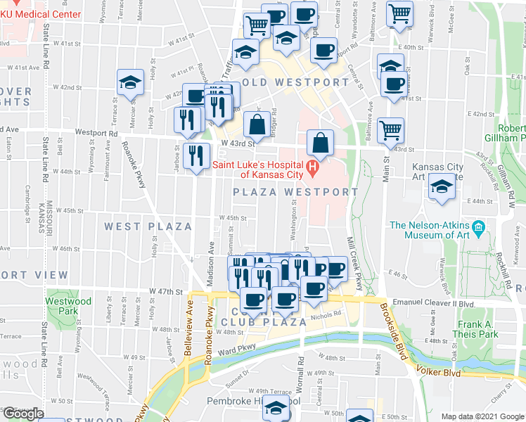 map of restaurants, bars, coffee shops, grocery stores, and more near 4448 Jefferson Street in Kansas City
