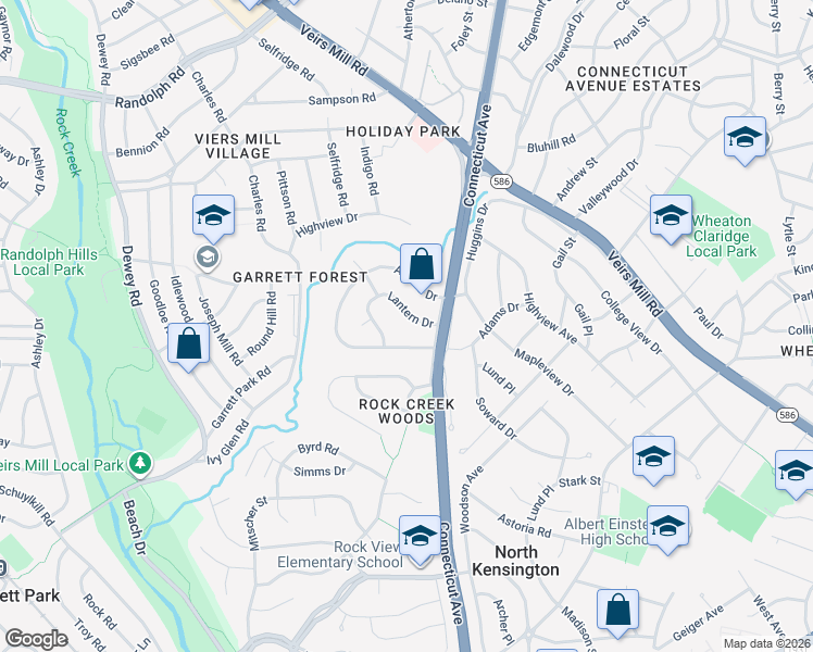 map of restaurants, bars, coffee shops, grocery stores, and more near 3910 Lantern Drive in Silver Spring