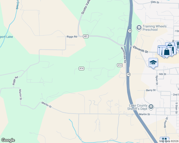 map of restaurants, bars, coffee shops, grocery stores, and more near 1672 McMahon Road in Lakeport