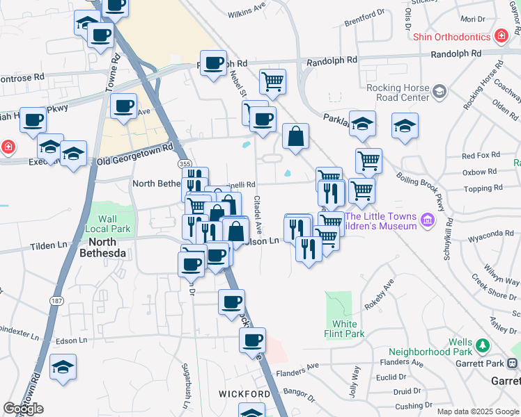 map of restaurants, bars, coffee shops, grocery stores, and more near 23 Citadel Avenue in North Bethesda