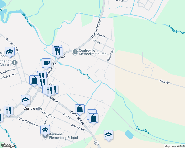map of restaurants, bars, coffee shops, grocery stores, and more near 202 Autumn Lane in Centreville