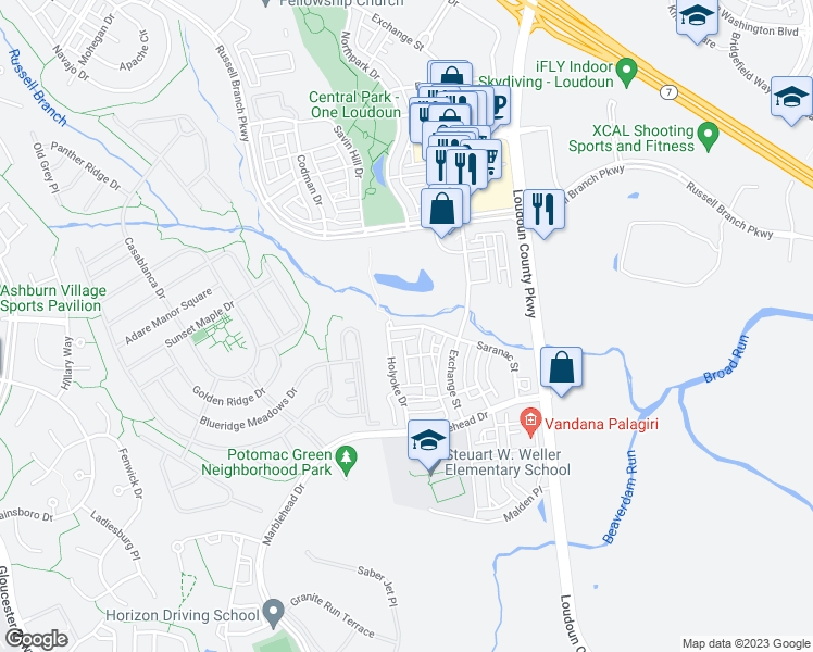 map of restaurants, bars, coffee shops, grocery stores, and more near 44691 Wellfleet Drive in Ashburn