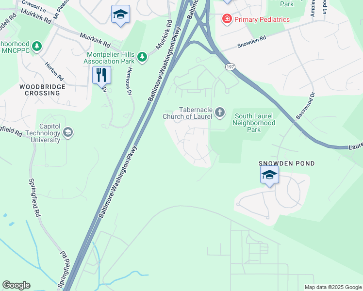 map of restaurants, bars, coffee shops, grocery stores, and more near 11498 Laurelwalk Drive in Laurel