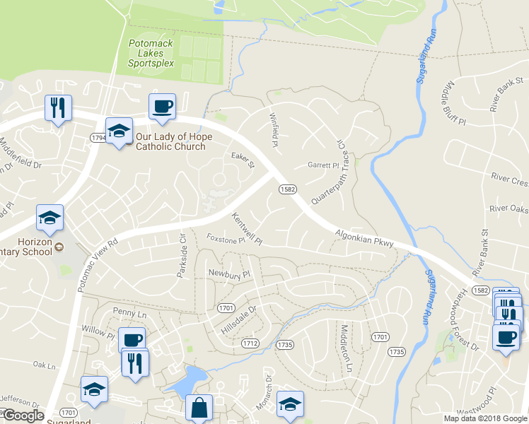 map of restaurants, bars, coffee shops, grocery stores, and more near 20559 Chapin Ct in Sterling
