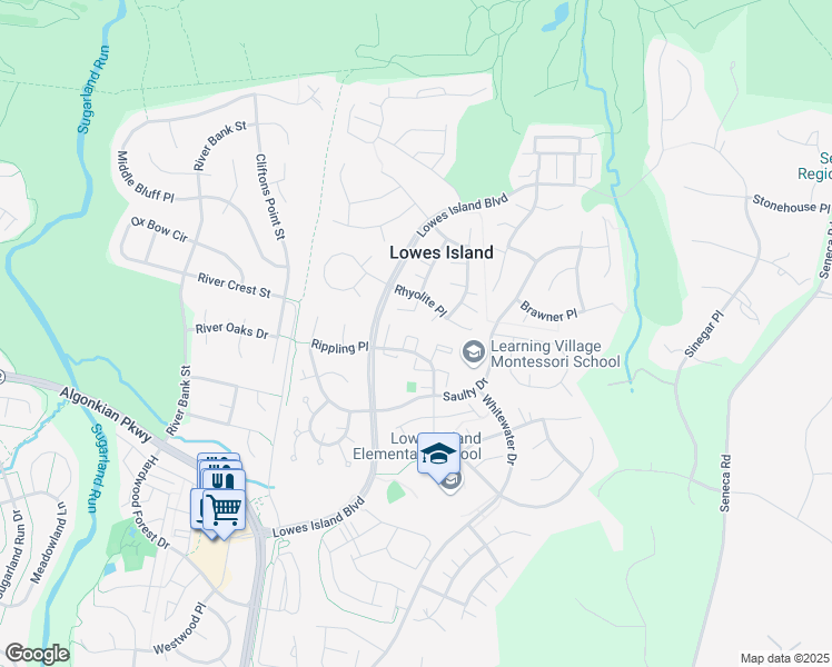 map of restaurants, bars, coffee shops, grocery stores, and more near 20543 Warburton Bay Square in Sterling
