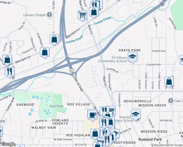 map of restaurants, bars, coffee shops, grocery stores, and more near 3114 Woodview Ridge Drive in Kansas City