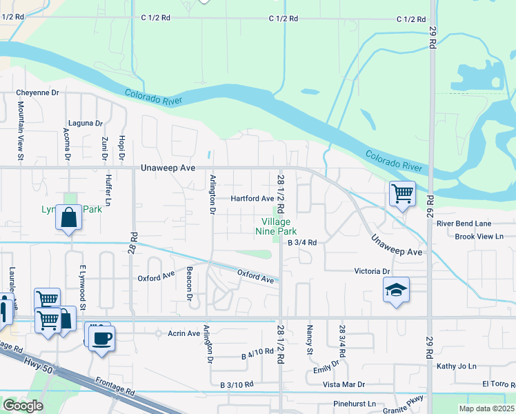 map of restaurants, bars, coffee shops, grocery stores, and more near 2842 Lexington Lane in Grand Junction