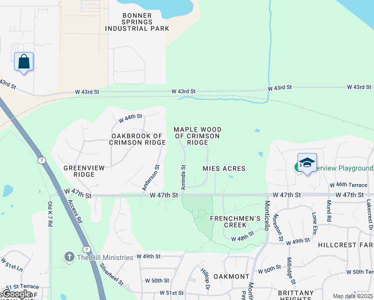 map of restaurants, bars, coffee shops, grocery stores, and more near 22415 W 45th St in Shawnee