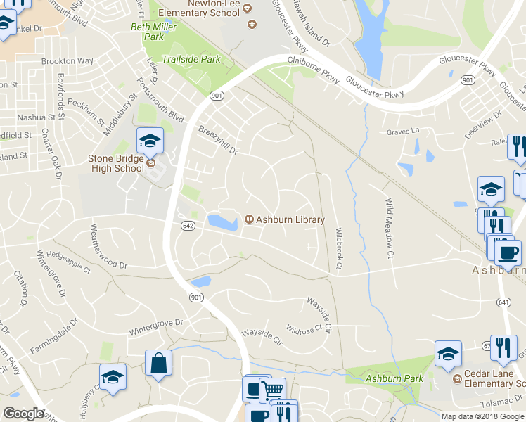 map of restaurants, bars, coffee shops, grocery stores, and more near 20575 Courier Ridge Pl in Ashburn