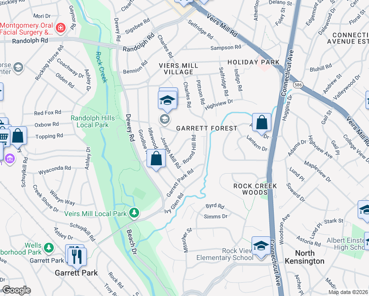 map of restaurants, bars, coffee shops, grocery stores, and more near 4208 Highwood Road in Silver Spring