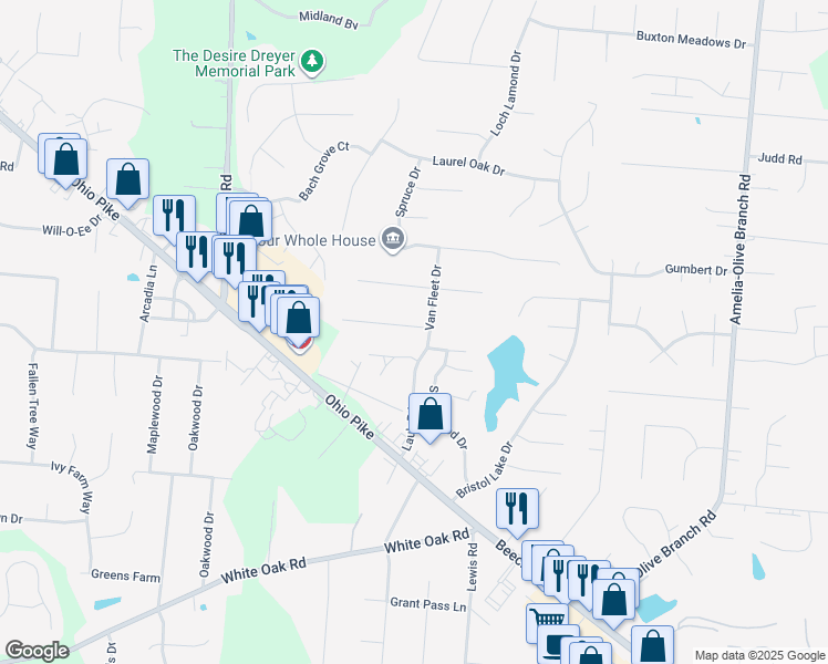 map of restaurants, bars, coffee shops, grocery stores, and more near 8 McArthur Drive in Amelia