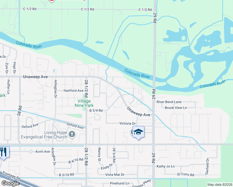 map of restaurants, bars, coffee shops, grocery stores, and more near 2873 Lobe Creek Court in Grand Junction