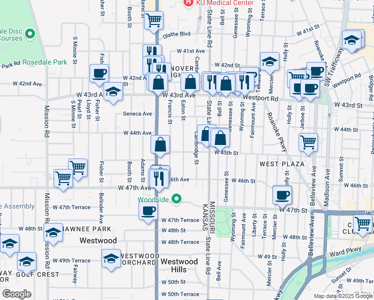 map of restaurants, bars, coffee shops, grocery stores, and more near 4461 Eaton Street in Kansas City