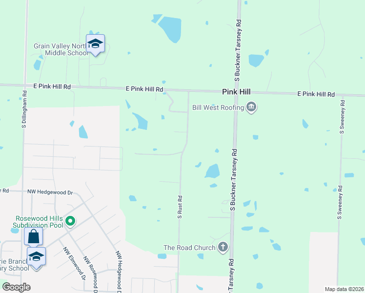map of restaurants, bars, coffee shops, grocery stores, and more near 3624 South Rust Road in Grain Valley