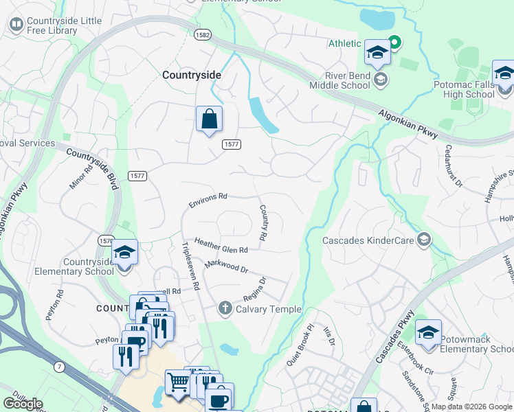 map of restaurants, bars, coffee shops, grocery stores, and more near 103 Country Rd in Sterling