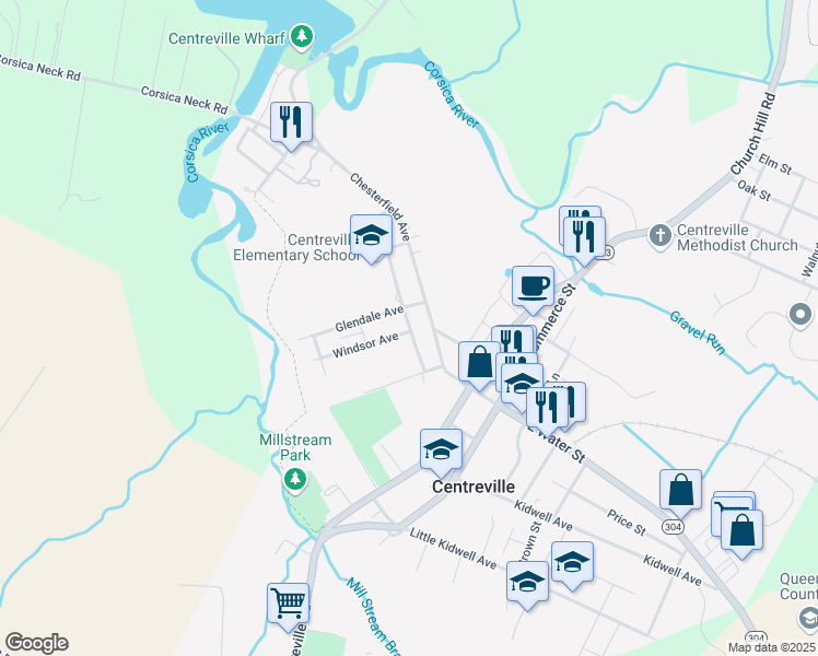 map of restaurants, bars, coffee shops, grocery stores, and more near 213 Homewood Avenue in Centreville