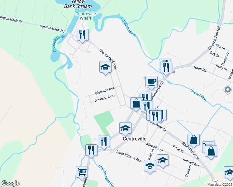map of restaurants, bars, coffee shops, grocery stores, and more near 213 Homewood Avenue in Centreville