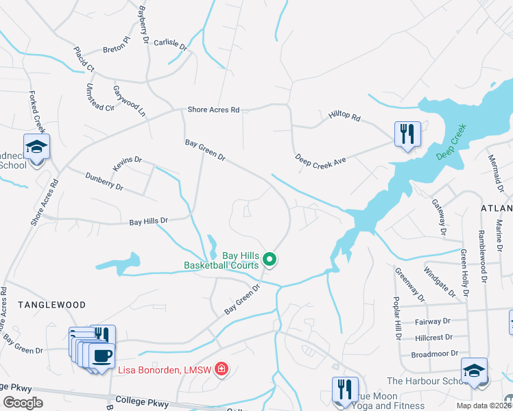 map of restaurants, bars, coffee shops, grocery stores, and more near 643 Oakland Hills Drive in Arnold
