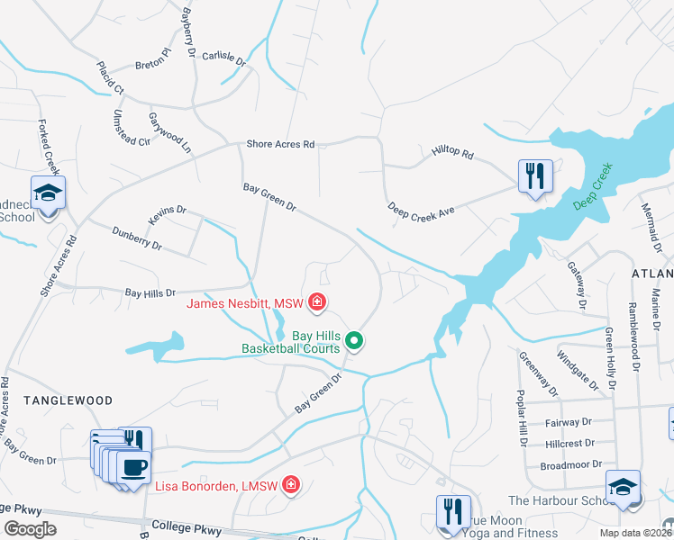 map of restaurants, bars, coffee shops, grocery stores, and more near 643 Oakland Hills Drive in Arnold