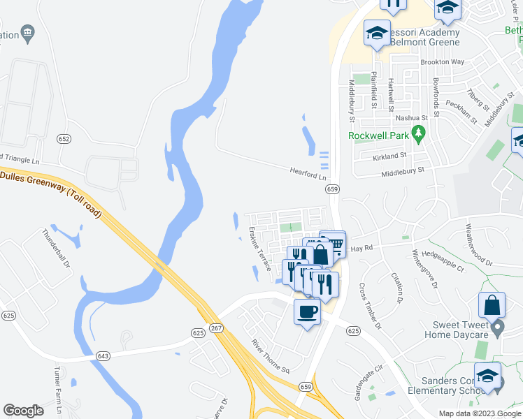 map of restaurants, bars, coffee shops, grocery stores, and more near 42688 Keiller Terrace in Ashburn