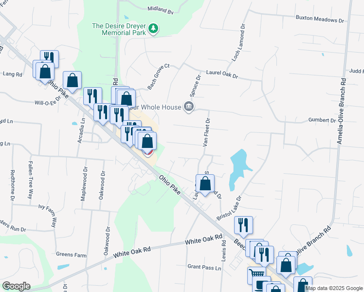 map of restaurants, bars, coffee shops, grocery stores, and more near 20 McArthur Drive in Amelia