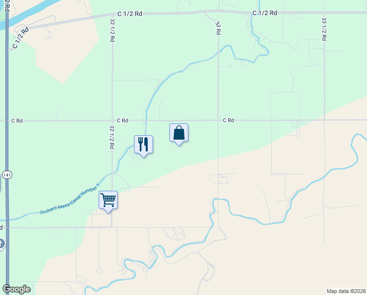 map of restaurants, bars, coffee shops, grocery stores, and more near 3281 C Road in Palisade