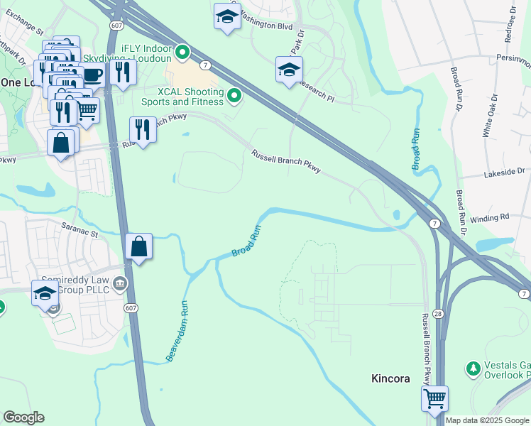 map of restaurants, bars, coffee shops, grocery stores, and more near 21391 Pacific Boulevard in Sterling