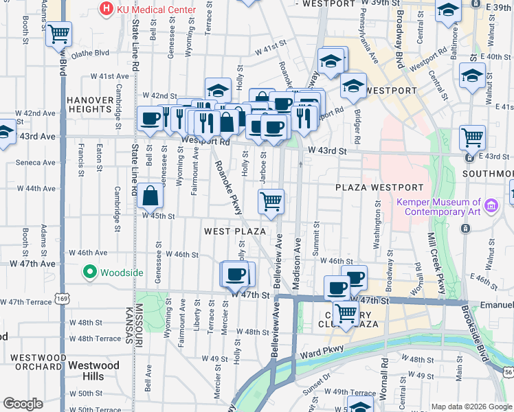map of restaurants, bars, coffee shops, grocery stores, and more near in Kansas City