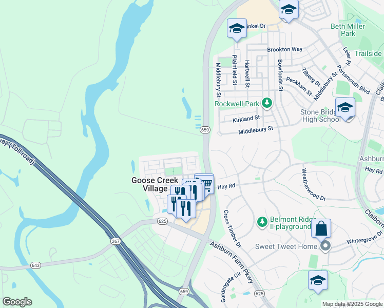 map of restaurants, bars, coffee shops, grocery stores, and more near 42772 Keiller Terrace in Ashburn
