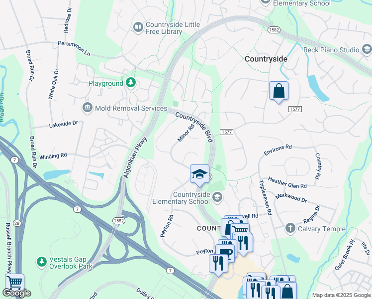 map of restaurants, bars, coffee shops, grocery stores, and more near 7 Mucklehany Lane in Sterling