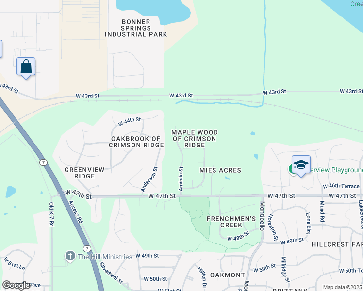 map of restaurants, bars, coffee shops, grocery stores, and more near 22415 West 45th Street in Shawnee