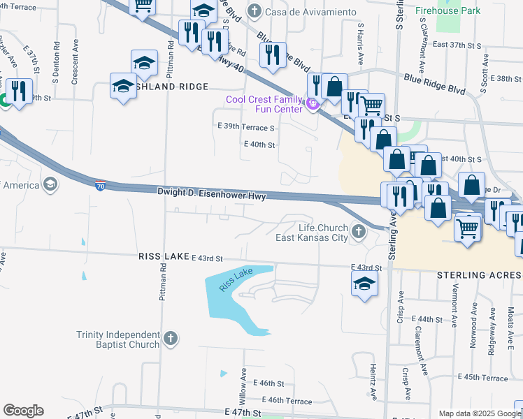 map of restaurants, bars, coffee shops, grocery stores, and more near in Kansas City